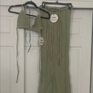 Crochet Maxi Dress Set - Sage Green Two-Piece by
